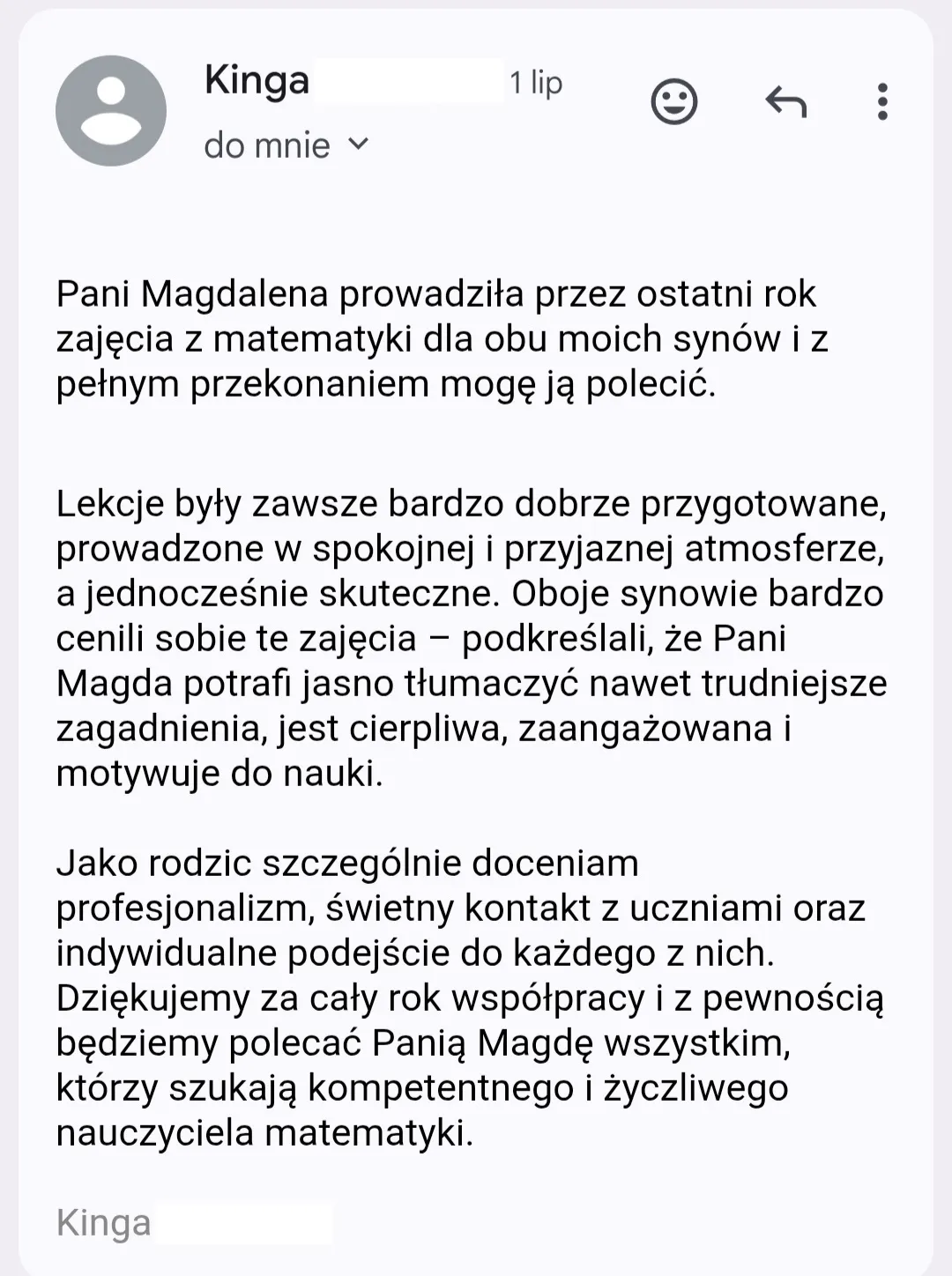 Opinia rodzica – wiadomość 12 z 27